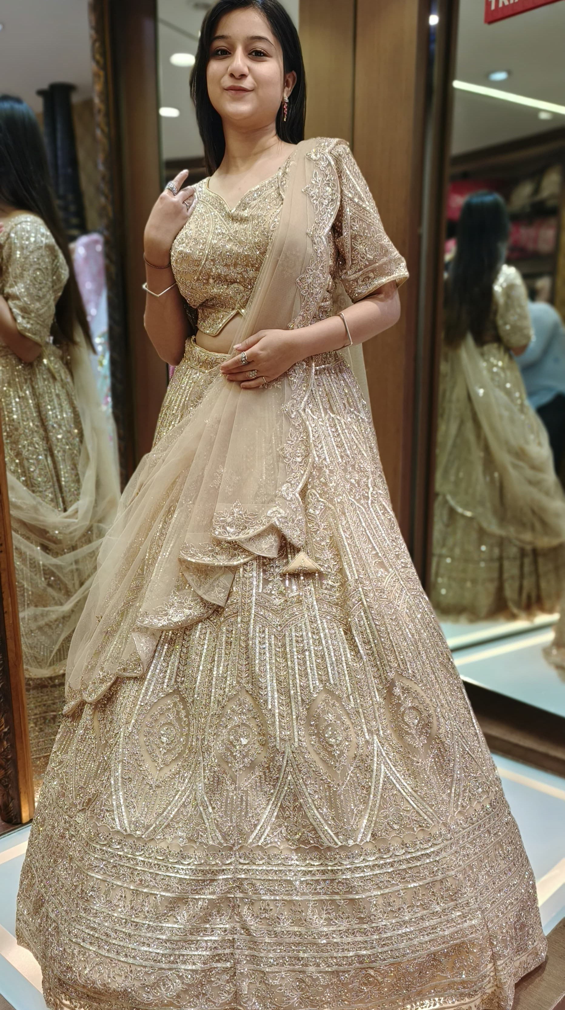 Gold Color Hand Sequins Work Net Lehenga Choli